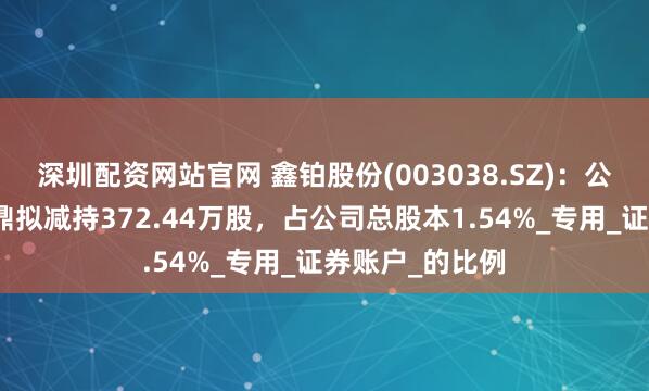 深圳配资网站官网 鑫铂股份(003038.SZ)：公司股东南京天鼎拟减持372.44万股，占公司总股本1.54%_专用_证券账户_的比例